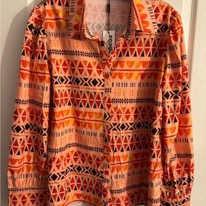 zeagoo Orange and Black Geometric Button-Down Shirt